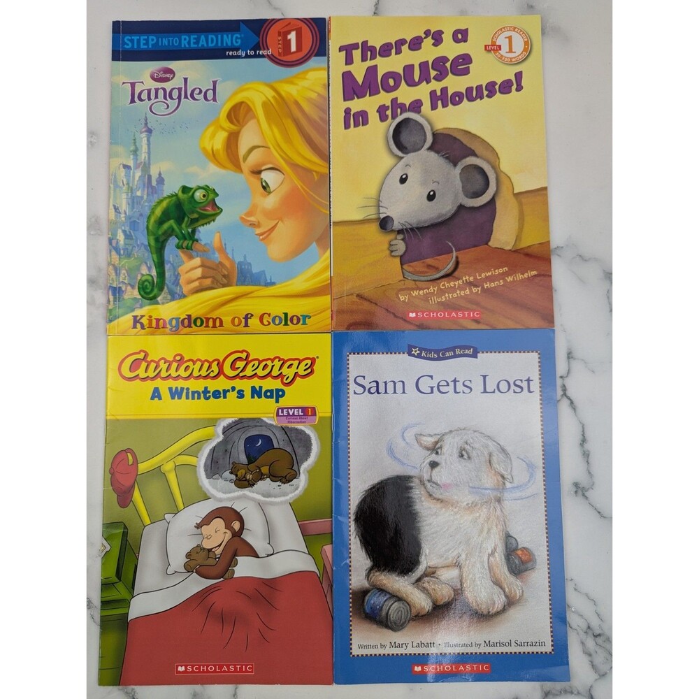 Lot Of 4 (Scholastic, Disney Step 1) - Paperback Tangled, Curious George